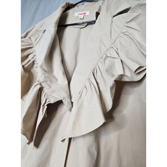 Mazik Ruffle Front Blouse Small Neutral Beige Button Down Old Money Cottage Top - Picture 3 of 11